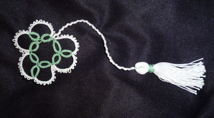 Green and white tatting bookmark