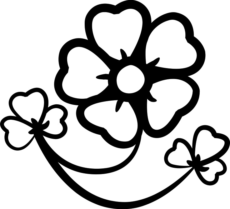 Logo for Guild of Irish Lacemakers, comprised of an outline of a flower and two shamrocks